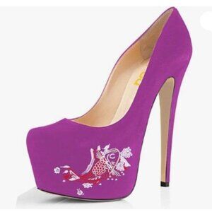 FSJ Magenta Fish High Stiletto Heels Platform Pumps Slip On Pointed Toe Shoe